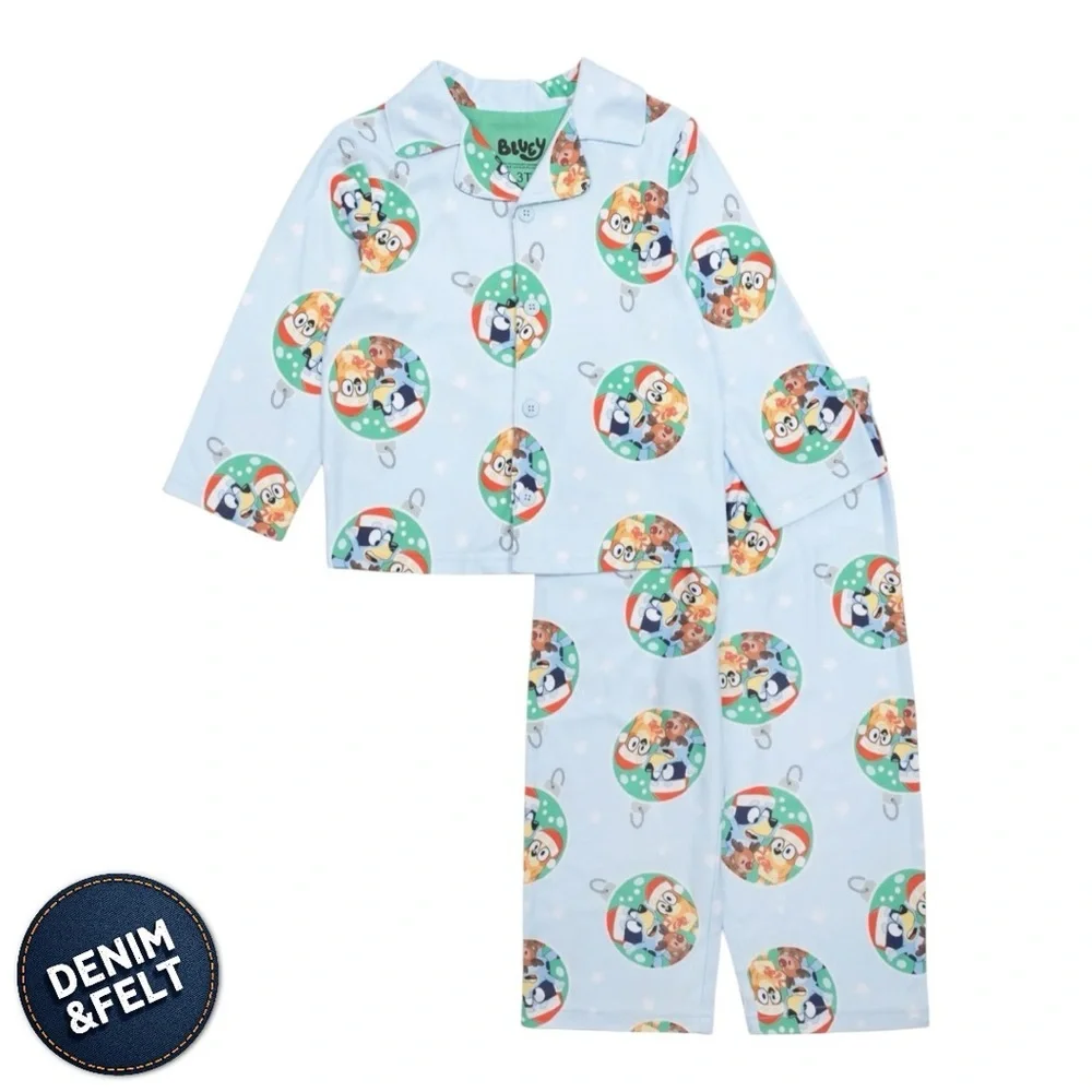 NEW Bluey Christmas Pajamas Set Toddler 2T Blue‎ Holiday Coat Set
